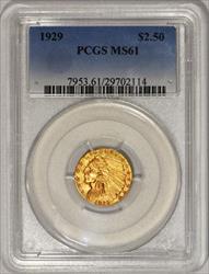 1929 $2.50 Gold Quarter Eagle PCGS MS-61  