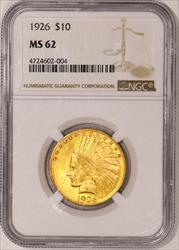 1926 $10 Gold Indian Eagle NGC MS-62