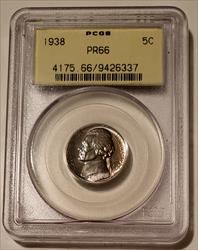 1938 Jefferson Nickel PR66 PCGS OGH Toning Low Proof Mintage