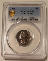 1961 Jefferson Nickel TDR Variety FS-801 Proof PR66 PCGS