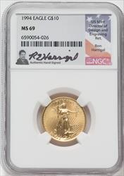 1994 $10 American Gold Eagle NGC MS69 Ron Harrigal Signed