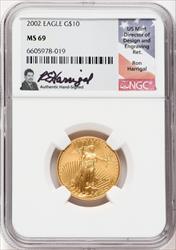 2002 $10 American Gold Eagle NGC MS69 Ron Harrigal Signed