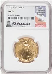 1992 $25 American Gold Eagle NGC MS69 Ron Harrigal Signed