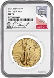 2024 1 oz American Gold Eagle First Day of Issue NGC MS70 Harrigal