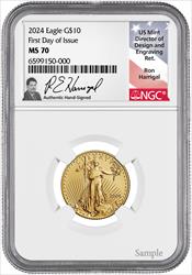 2024 1/4 oz American Gold Eagle First Day of Issue NGC MS70 Ron Harrigal