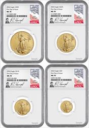 2024 Gold Eagle 4-Coin Set First Day of Issue NGC MS70 Ron Harrigal Signed