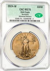 2024 W $50 1 oz Burnished Gold Eagle Advanced Delivery CAC MS70