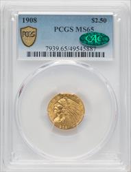 1908 $2.50 CAC Indian Quarter Eagle PCGS MS65