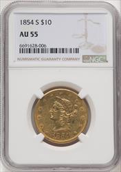 1854-S $10 Liberty Eagle NGC AU55 (770254031)