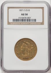 1871-S $10 Liberty Eagle NGC AU50