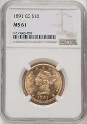 1891-CC $10 Liberty Eagle NGC MS61