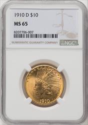 1910-D $10 Indian Eagle NGC MS65 (910437003)