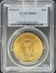 1916-S $20 St Gaudens MS66 PCGS