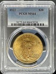 1922 $20 St Gaudens MS64 PCGS