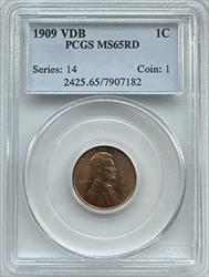 1909 VDB Lincoln Cent MS65RD PCGS