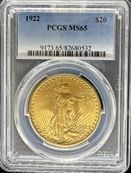 1922 $20 St Gaudens MS65 PCGS