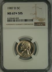 1987-D Jefferson Nickel MS67+ 5FS NGC