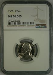 1990 Jefferson Nickel MS68 5FS NGC