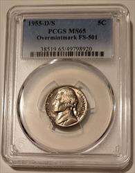 1955 D/S Jefferson Nickel OMM Variety FS-501 MS65 PCGS