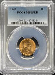 1942 Lincoln Cent MS65RD PCGS