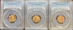 1942-P/D/S Lincoln Cent 3pc Set MS66RD PCGS