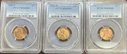 1945-P/D/S Lincoln Cent 3pc Set MS65RD PCGS