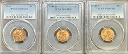 1948-P/D/S Lincoln Cent 3pc Set MS65RD PCGS