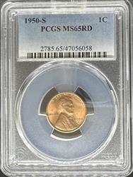 1950-S Lincoln Cent MS65RD PCGS