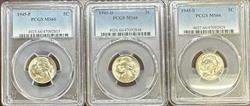 1945-P/D/S Jefferson Nickel 3pc Set MS66 PCGS