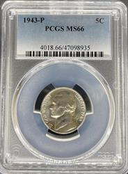 1943 Jefferson Nickel MS66 PCGS