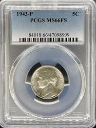 1943 Jefferson Nickel MS66FS PCGS