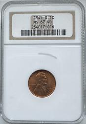 1945-S Lincoln Cent MS67RD NGC