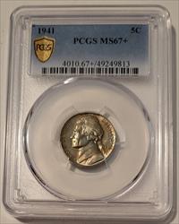 1941 Jefferson Nickel MS67+ PCGS Toned