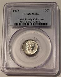 1937 Mercury Dime MS67 PCGS