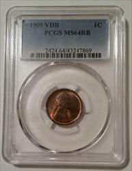 1909 VDB Lincoln Wheat Cent MS64 RB PCGS