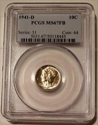 1941 D Mercury Dime MS67 FB PCGS