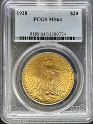 1928 $20 St Gaudens MS64 PCGS