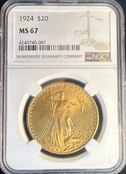 1924 $20 St Gaudens MS67 NGC