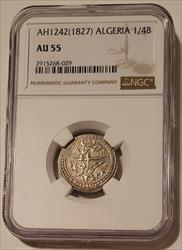 Algeria 1827 Silver 1/4 Budju AU55 NGC