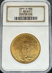 1914-S $20 St Gaudens MS63 NGC