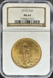 1914-S $20 St Gaudens MS64 NGC