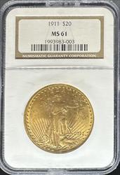 1911 $20 St Gaudens MS61 NGC