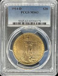 1914-D $20 St Gaudens MS63 PCGS