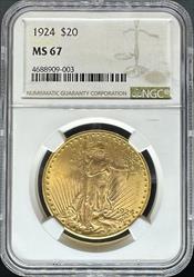 1924 $20 St Gaudens MS67 NGC