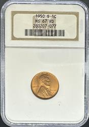 1950-S Lincoln Cent MS67RD NGC