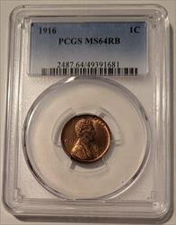 1916 Lincoln Wheat Cent MS64 RB PCGS