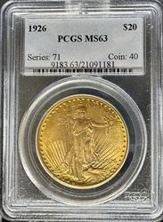 1926 $20 St Gaudens MS63 PCGS