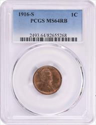 1916-S Lincoln Cent MS64RB PCGS