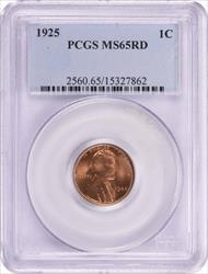 1925 Lincoln Cent MS65RD PCGS