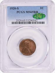 1920-S Lincoln Cent MS65RB PCGS (CAC)